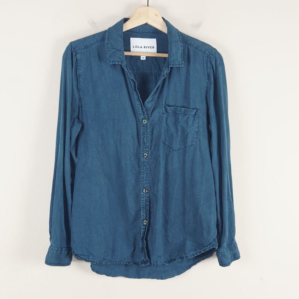 Lola River Blue Lightweight Soft Tencel Button Down Long Sleeve Shirt Womens M